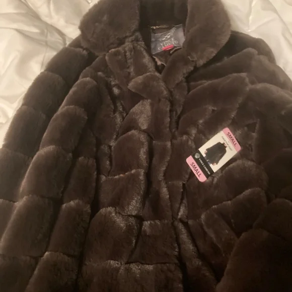 vince camuto faux fur coat chocolate brown spring easter - Picture 2 of 8